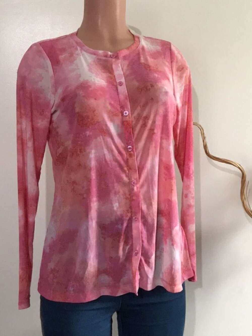 LOGO Layers by Lori Goldstein Tie- Dye Sheer Mesh Cardigan